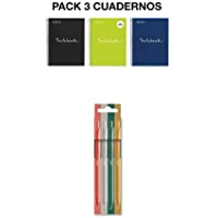 Los mejores  - MIQUELRIUS - Pack 3 Cuadernos A4 Cuadricula Emotions Intensos + Pack 4 Bolígrafos Tinta Semi Gel (Coral- Gris- Verde…